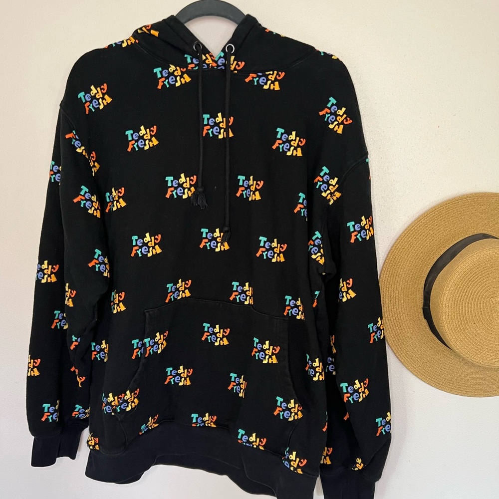 Teddy Fresh Hoodie Retro Logo Print All Over Black SIZE XL